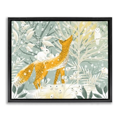 Stupell Industries Winter Forest Animals Black Floater Framed Canvas Wall Art