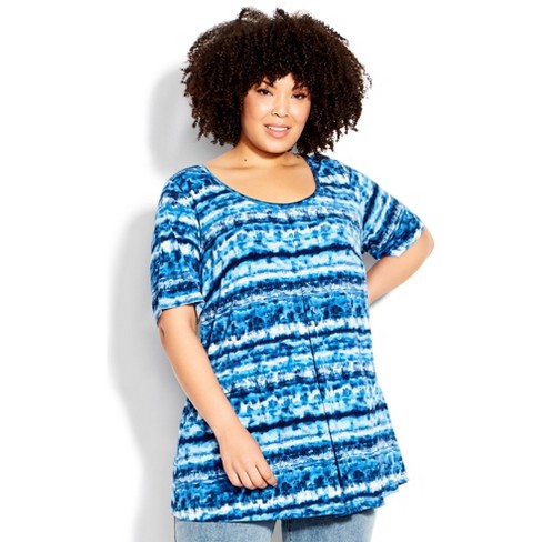 Avenue  Women's Plus Size Liv Pleat Front Tunic - Blue Tie Dye - 26w/28w :  Target