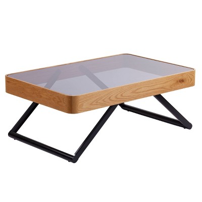 Tarla Modern Glass Cocktail Table Oak with Glass Black - Aiden Lane