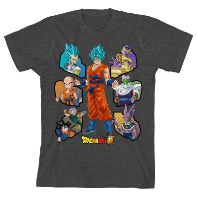 Dragon Ball Super Goku And Group Character Art Boy's Charcoal Heather T-shirt