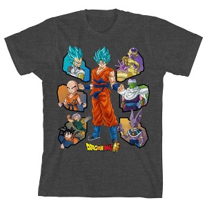 Dragon Ball Super Goku And Group Character Art Boy's Charcoal Heather T-shirt - 1 of 3