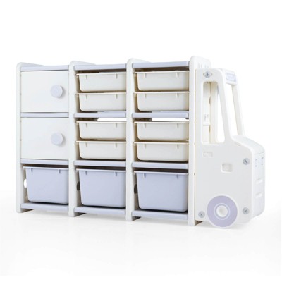 Costway Kids Toy Storage Organizer with 2 Cabinets & 11 Removable Bins for Playroom,Bedroom
