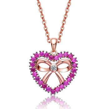 18K Rose Gold Plated Heart Shaped Pendant with Cubic Zirconia for Kids/Girls