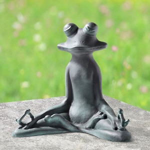 SPI Home Contented Yoga Frog Garden Sculpture – 12" Tall Cast Aluminum Statue with Verdigris Finish for Outdoor Zen Decor - 1 of 4