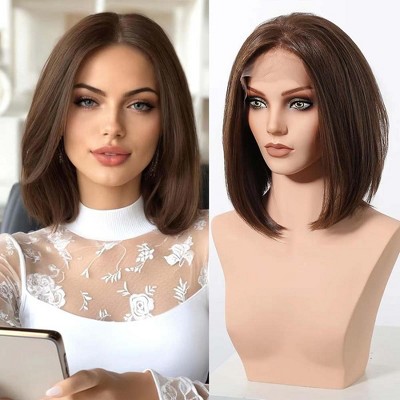 Jessie's Wig 10 Inch Straight Short Bob Lace Wigs Synthetic Hair 13*6 Lace Brown 1 Pc/Pack