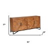 HomeRoots 82" Brown Solid Wood Carved Geometric Sideboard with Four Doors - 3 of 4
