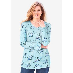 Woman Within Plus Size Perfect Printed Long-Sleeve V-Neck Tee - 1 of 4