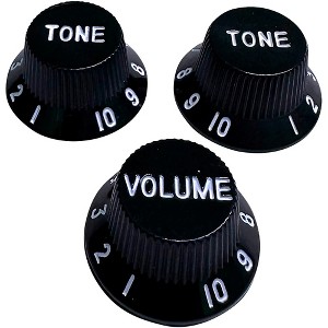 AxLabs Strat-Style Lefty Knob Kit with White Lettering (3) Black - 1 of 1