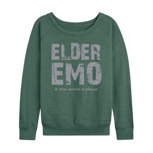 Women's - Instant Message - Elder Emo Never A Phase Lightweight French Terry Wide Neck Long Sleeve Shirt - 1 of 4