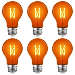 Luxrite A19 LED Orange Edison Light Bulb, 4.5W=60W Equivalent, Clear Glass Filament, UL Listed, Indoor Outdoor, Porch, E26 Standard Base 6 Pack - 1 of 4
