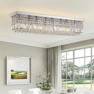 Siljoy Modern Crystal Chandelier, Rectangle Chandelier Rectangular Flush Mount Pendant Ceiling Light Fixture for Indoor - 1 of 4