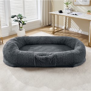Human Dog Bed for Adult and Pets,  Napping  Dog Bed with Side Pocket,Washable Fluffy Faux Fur,No Assembly Required - 1 of 4
