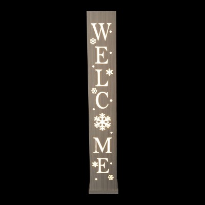 Season's Designs 48" Welcome PVC LED Porch Sitter Sign Christmas Decor, Indoor/Outdoor Use, Plug-In, 100 Warm White LED Lights