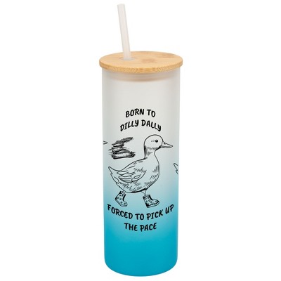 Elanze Designs Born To Dilly Dally Pick Up The Pace Sky Blue Frosted Gradient Glass Tumbler with Bamboo Lid & Straw 25 ounce Reusable Iced Coffee or