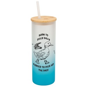 Elanze Designs Born To Dilly Dally Pick Up The Pace Sky Blue Frosted Gradient Glass Tumbler with Bamboo Lid & Straw 25 ounce Reusable Iced Coffee or - 1 of 4