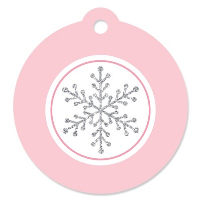 Big Dot of Happiness Pink Winter Wonderland - Holiday Snowflake Birthday Party or Baby Shower Favor Gift Tags (Set of 20)