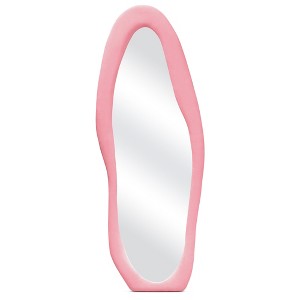Beautyolove 24 in. W x 63 in. H Irregular Pink Flannel Wrapped Wood Framed Full Length Floor Mirror Wavy Full Body Mirror - 1 of 4