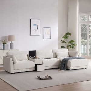 124" Chenille Modular L-Shaped Sectional Sofa with Storage Console, Movable Ottoman, USB & Wireless Charging - 1 of 4