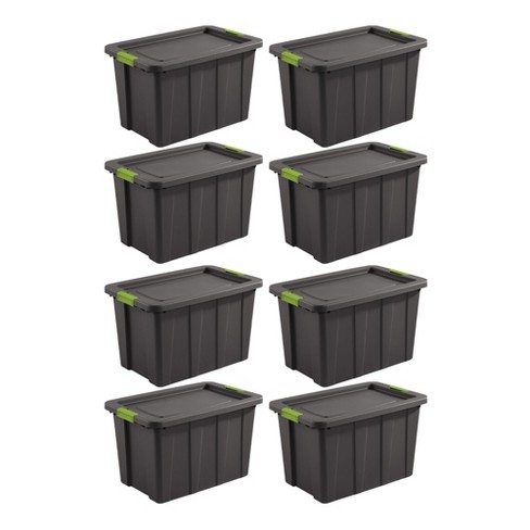  Sterilite 30 Gal Latching Tuff1 Storage Tote, Stackable Bin  with Latch Lid, Plastic Container to Organize Garage, Basement, Gray Base  and Lid, 4-Pack