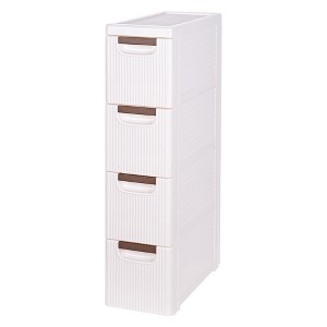 VECELO Narrow Bathroom Storage Cabinet, Mobile Plastic Slim Rolling Organizer Cart with Built-in 4 Wheels for Living Room or Bathroom, White - 1 of 4