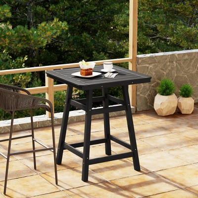 Black HDPE Outdoor Counter Height Bistro Table with Umbrella Hole