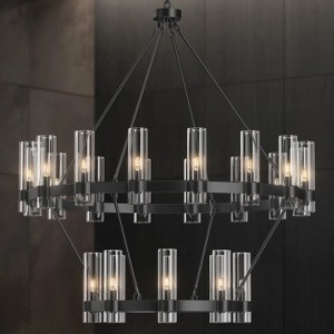 24-lights Chandelier,wagon Wheel Chandelier With Glass Shade - 1 of 4