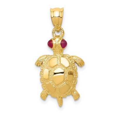 Black Bow Jewelry 14k Yellow Gold and Ruby Turtle with Gemstone Eyes Pendant