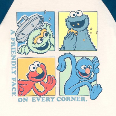 Sesame Street Little Boys 2 Pack Raglan Long Sleeve T-Shirts Beige / Teal Blue Cookie Monster 5 — фото 3
