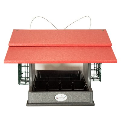 Large Gray and Cardinal Red Recycled Poly Lumber Bird Feeder
