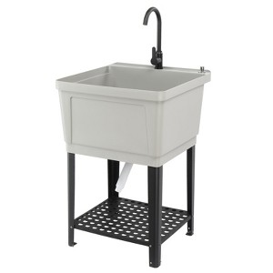 ROVSUN Plastic Utility Sink, Freestanding Sink with Hot&Cold Faucet - 1 of 4