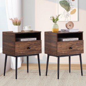 VECELO 2-Tier Nightstands with Storage Drawer & Open Shelf, End/Beside Table for Living Room or Bedroom, Small Spaces - 1 of 4