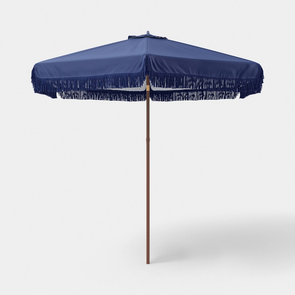7.5" Round Fringe Valance Outdoor Patio Umbrella Navy Blue - Threshold™