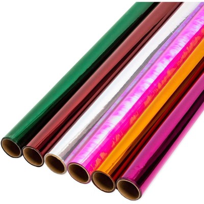 Bright Creations 6 Pack Clear Cellophane Gift Wrapping in 6 Colors for Arts and Crafts (17 in x 10 Ft)