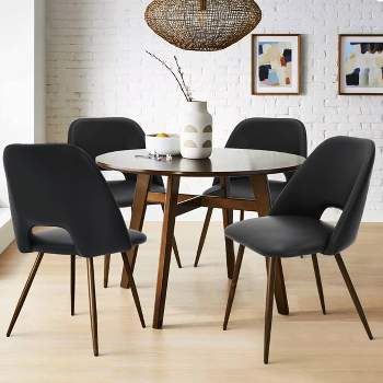Edwin Brown Faux Leather Dining Chairs Set of 4,Comfortable Chairs with  Backrest and Metal Legs,Modern Industrial Upholstered Chairs-The Pop Maison