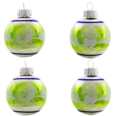 Christopher Radko 2.0 Inch Vintage Flocked Ornament Set Patterns Glitter Scenes Tree Ornament Sets