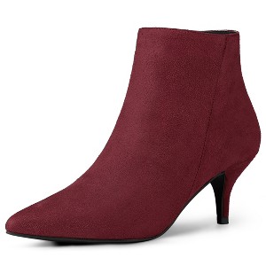 Allegra K Women's Pointed Toe Zip Stiletto Kitten Heel Ankle Booties - 1 of 4