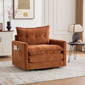 360° Swivel Accent Chair, Modern Chenille Barrel Armchair with Padded Cushion and Metal Base for Living Room or Bedroom – Cuddlewood - 1 of 4