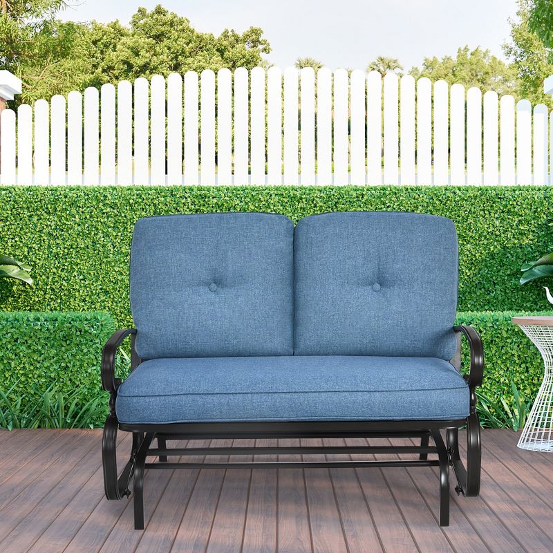 Costway 2-Person Outdoor Swing Glider Chair Bench Loveseat Cushioned Sofa Blue\Beige, 3 of 11