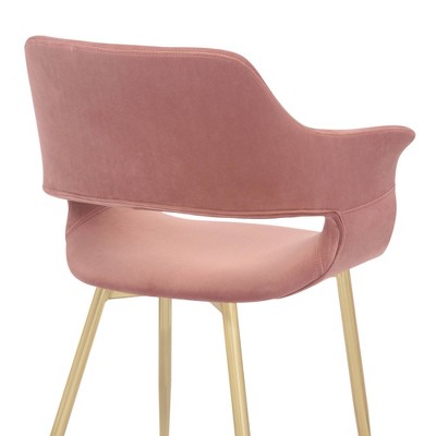 Elegant Pink Velvet Upholstered Arm Chair with Gold Metal Legs