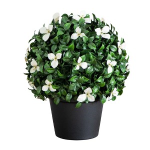 Nearly Natural 15-in UV Resistant Artificial Boxwood and Gardenia Topiary Plant (Indoor/Outdoor) - 1 of 1