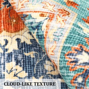 Vintage Style Area Rug, Thin Washable Entryway Rug, Distressed Multi Thin Carpet, Foldable Accent, Low Pile Lightweight Print, for Living Room - 1 of 4