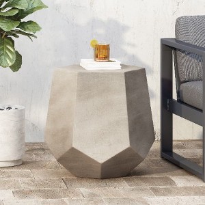 CAVINAS Modern Geometric Shape Patio End Table, Outdoor End Tables, Outdoor Lightweight Concrete Side Table, Minimalist Outdoor Side Table - 1 of 4