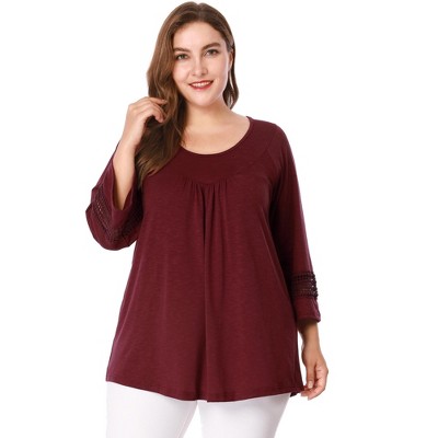 Agnes Orinda Women's Plus Size Plain Cut-Out Gathered Patchwork Long Sleeve T-Shirt