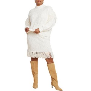 ELOQUII Looped Fringe Sweater Mini Skirt - 1 of 4