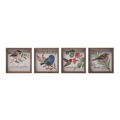 Transpac MDF Embroidered Accent Bird Decor Set of 4 Spring Home Decorations
