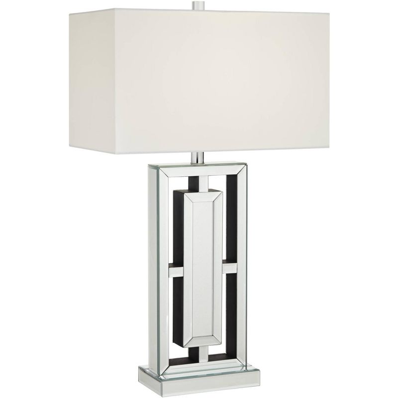 360 Lighting 29" Tall Rectangular Modern End Table Lamp Mirrored Glass Finish Metal Single Off-White Shade Living Room Bedroom Bedside Nightstand, 1 of 10