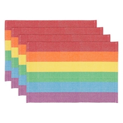 Rainbow Stripe Multicolored Fabric Placemats, Set of 4, 13"x20"