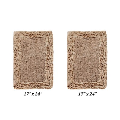 Shaggy Border Collection 2-Piece Bath Rug Set 100% Cotton Tufted Weave Ruffle Border Pattern Bathroom Rug for Machine Washable Bathmat