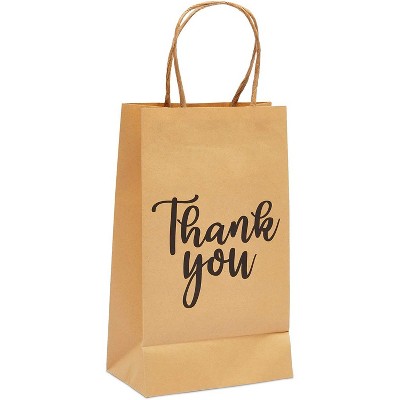 Sparkle and Bash 100-Pack "Thank You" Party Favors Gift Bags, Kraft Paper Medium Gift Bags (9"x5.3"x3.15")