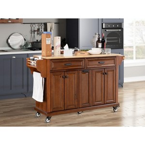 Grungis Kitchen Island Cart with Wood Countertop,Kitchen Island on Wheels with 2 Top Drawers and A Double Layered Storage Drawer for Kitchen - 1 of 4